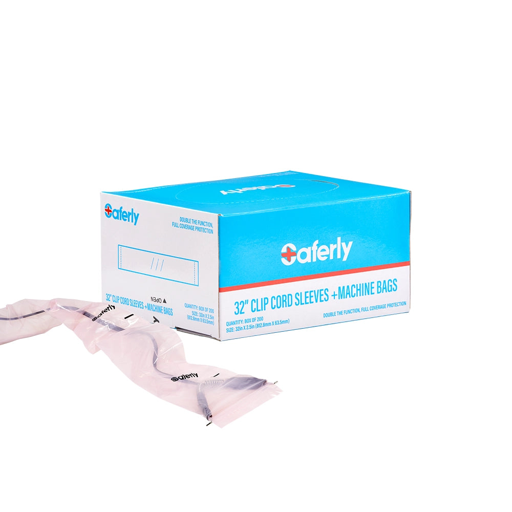 Saferly 32" Clip Cord Sleeves + Machine Bags — Box Of 200